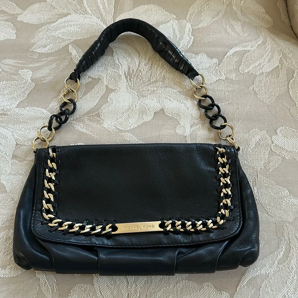 Michael Kors Black Leather Chain Shoulder Clutch